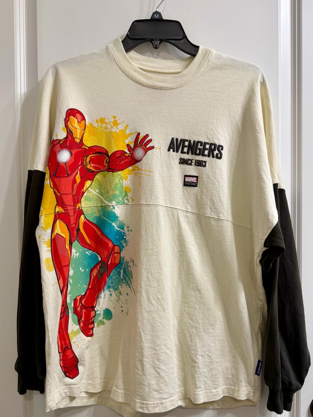 Marvel Avengers Iron Man Graphic Long-Sleeve Shirt - Cream/Black sz Small Adult